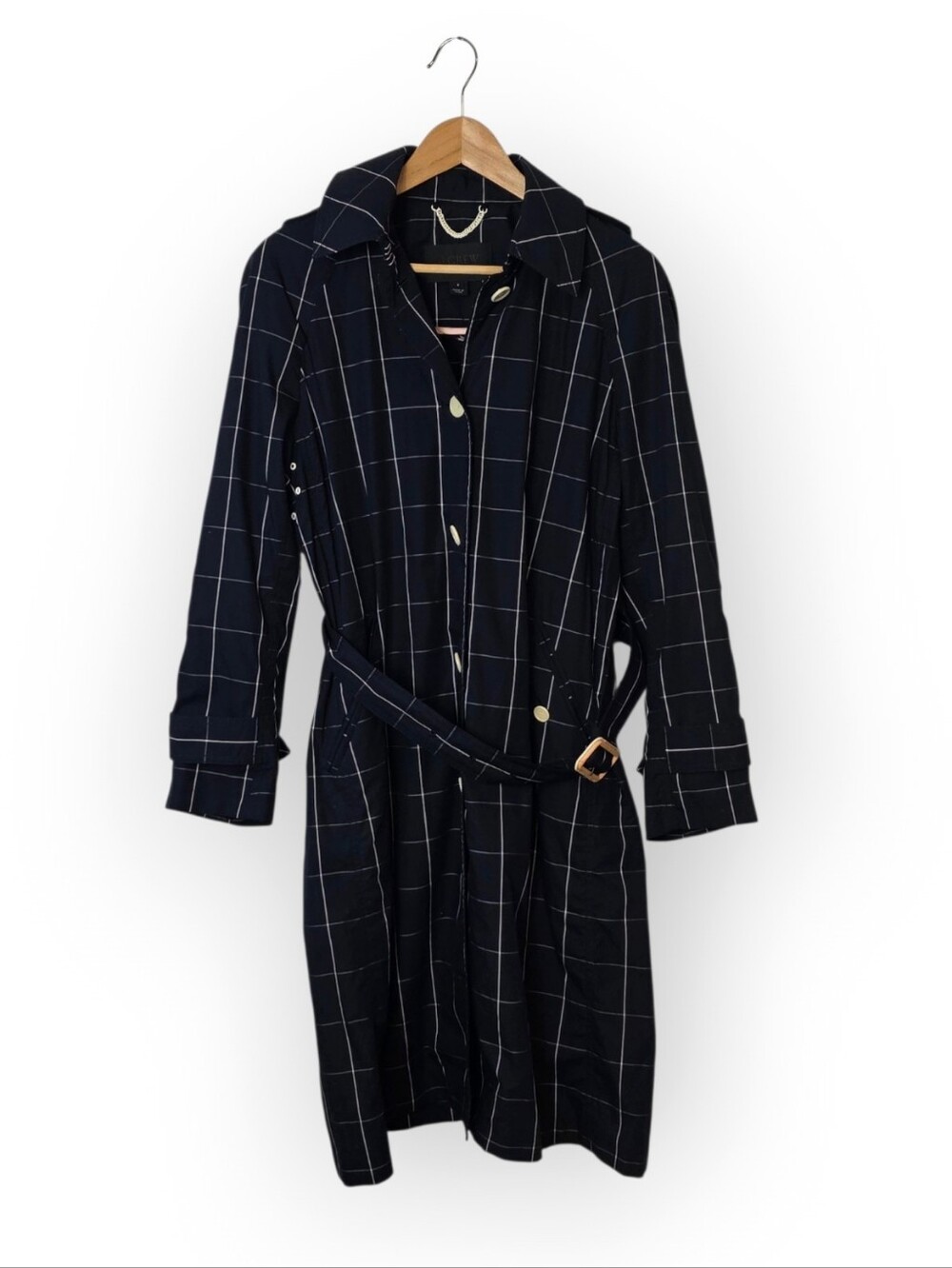 J.Crew Collection Cotton Navy  Windowpane Check Trench Coat  Women's Size 6